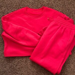 Vibrant Red Sweatshirt and Skirt  Set